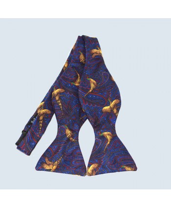 Fine Silk Pheasant Paisley Self-tie Bow tie in Blue