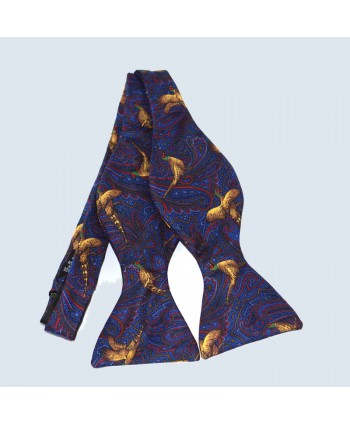 Fine Silk Pheasant Design Paisley Self-tie Bow tie in Navy