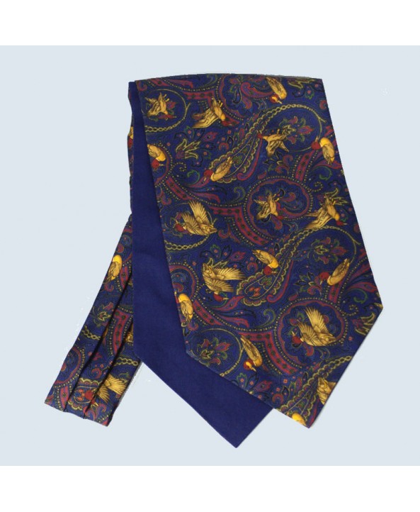 Fine Silk Duck Design Paisley Cravat in Navy