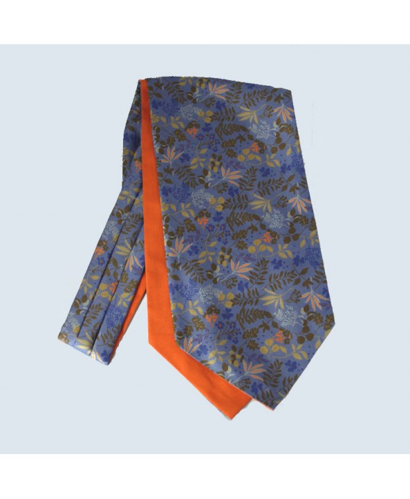 Fine Silk Leaf Design Cravat in Teal