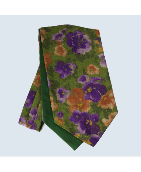 Wool Cotton Abstract Floral Design Cravat in Green