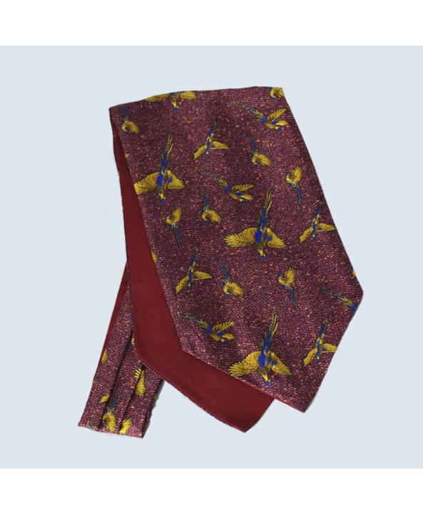 Fine Silk Speckled Pheasant and Paisley Pattern Cravat in Wine Red
