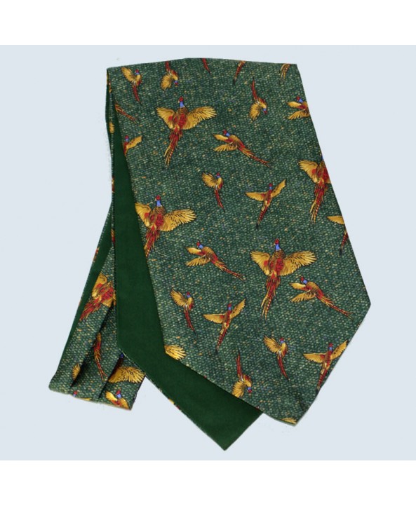 Fine Silk Speckled Pheasant and Paisley Pattern Cravat in Green