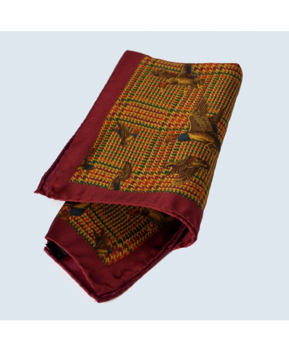 Fine Silk Fancy Duck Design Handkerchief with a Red Frame
