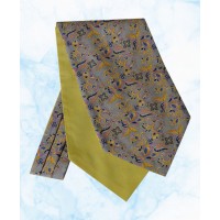 Silk Cravat with a Navy and Yellow Floral Design on a Grey background