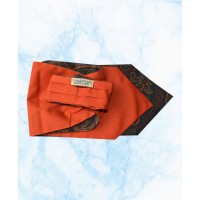 Silk Cravat with a Paisley Design in Orange on a Navy background