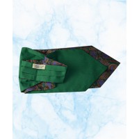 Silk Cravat with Light Blue and Bronze Paisley Design on a Fresh Green background