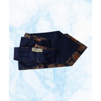 Silk Cravat with Bronze and Red Floral Design on a Navy background