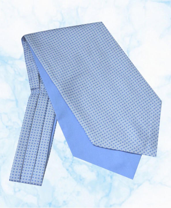 Silk Cravat in Sky Blue Design on a Light Blue background