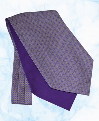 Silk Cravat with a Grey and Yellow Design  on a Purple background