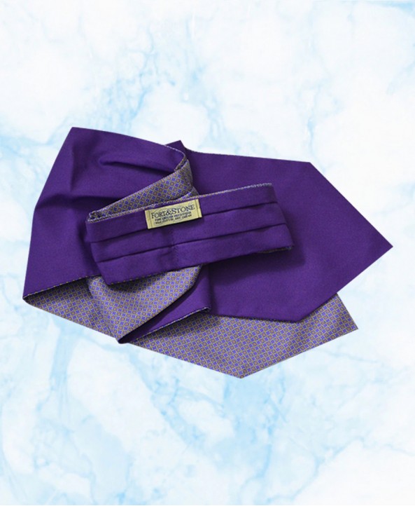 Silk Cravat with a Grey and Yellow Design  on a Purple background