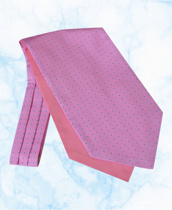 Silk Cravat small Paisley Design on a Pink background
