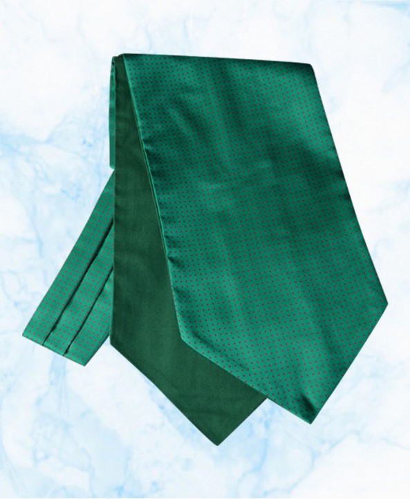 Fine Silk Spotted Cravat with Small Red Spots on Fresh Green