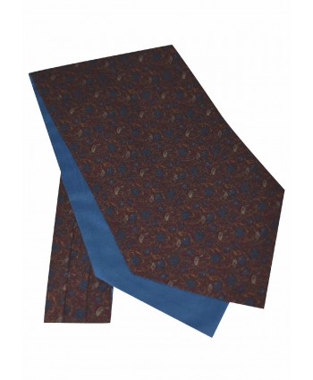 Cravat in an Understated Floral design in Burgundy with Blue and Light Green Flowers