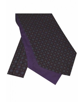 Cravat Neat Floral design in Aubergine Purple with hints of Royal Blue and Dusty Pink
