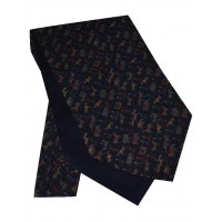 Cravat Elephant and Horse Design - 'Hannibal Crosses the Alps' - in Navy with Gold, Grey and Burgundy tones