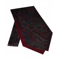 Silk Self-tie Cravat in a Flamboyant Paisley Design in Burgundy with Brushed Gold, Sea Blue, Navy and Coral tones