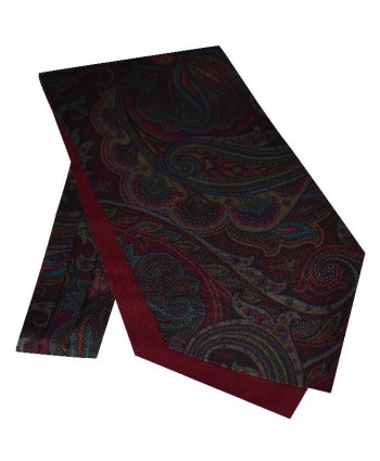 Silk Self-tie Cravat in a Flamboyant Paisley Design in Burgundy with Brushed Gold, Sea Blue, Navy and Coral tones