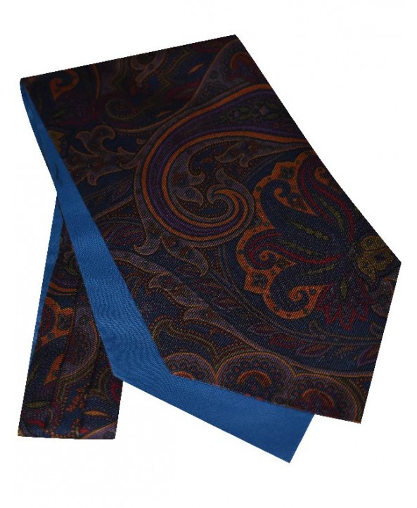 Silk Self-tie Cravat in a Flamboyant Paisley Design in Navy with Burned Orange, Purple, Lilac and Burgundy tones