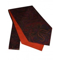 Silk Self-tie Cravat in a Flamboyant Paisley Design in Burned Orange with Purple, Orange, Green and Black tones