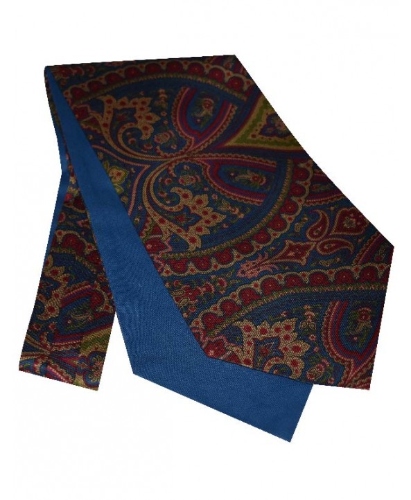 Silk Cravat in a Flamboyant Paisley Design in Teal with Burned Orange, and Red Coral tones