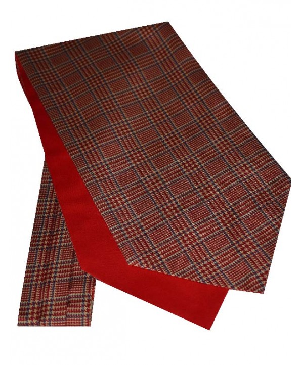 Silk Cravat in a Prince of Wales Red checked Design with hints of Navy and Brushed Gold tones