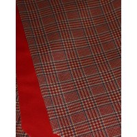 Silk Cravat in a Prince of Wales Red checked Design with hints of Navy and Brushed Gold tones