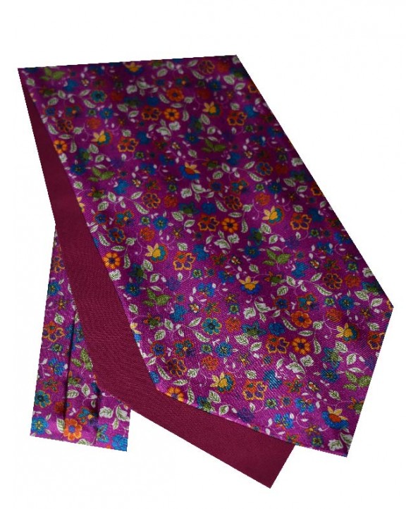 Silk Cravat in a Floral Design in Manhatten Pink with hints of Green, Yellow, Orange and Blue