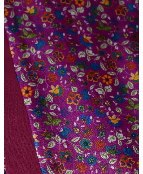 Silk Cravat in a Floral Design in Manhatten Pink with hints of Green, Yellow, Orange and Blue