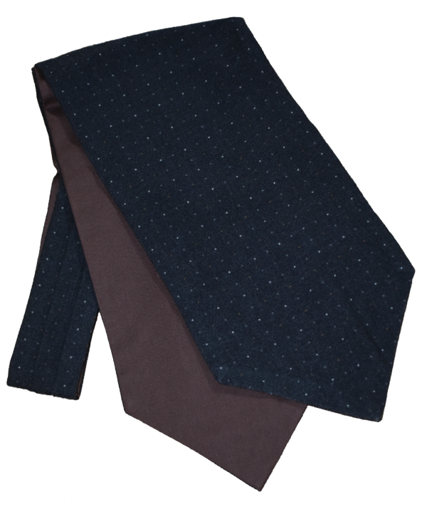 Fine Wool Cravat in Black with White and Brown Pin Dots Fine Wool Cravat in Black with White and Brown Pin Dots
