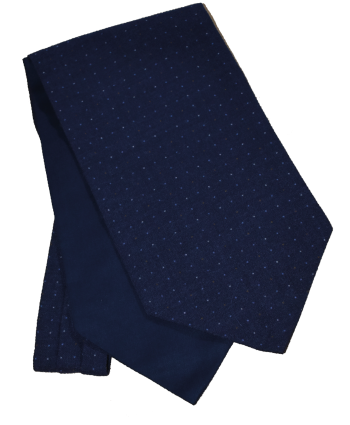 Fine Wool Cravat in Navy with White, Blue and Brown Pin Dots