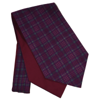 Fine Wool Tartan Design Cravat in Burgundy with Navy and Cream detail