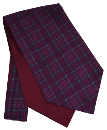 Fine Wool Tartan Design Cravat in Burgundy with Navy and Cream detail