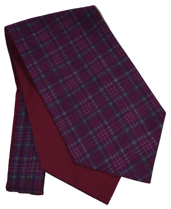 Fine Wool Tartan Design Cravat in Burgundy with Navy and Cream detail Fine Wool Tartan Design Cravat in Burgundy with Navy and Cream detail