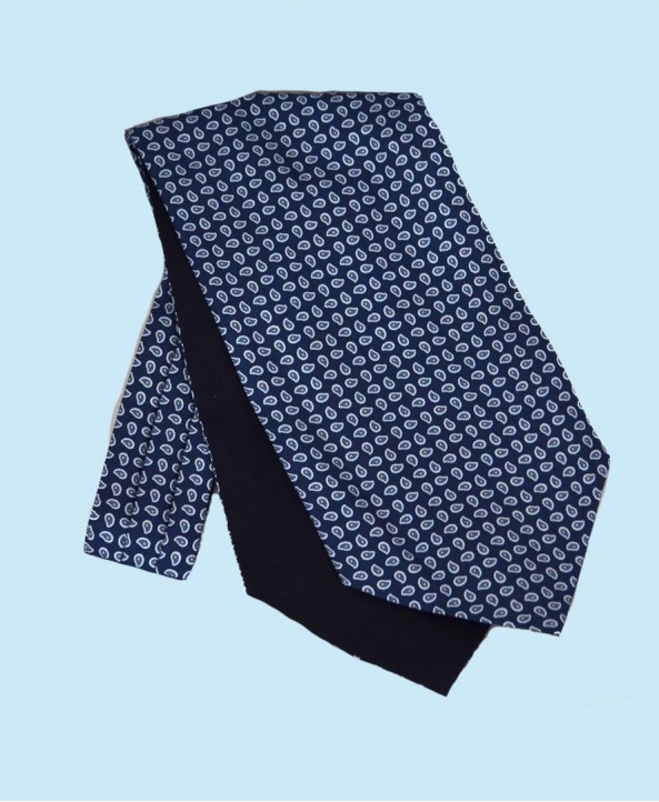 Fine Silk vibrant Paisley Neat Pattern Cravat in Classic Navy