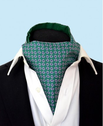 Fine Silk vibrant Paisley Neat Pattern Cravat in Forest Green