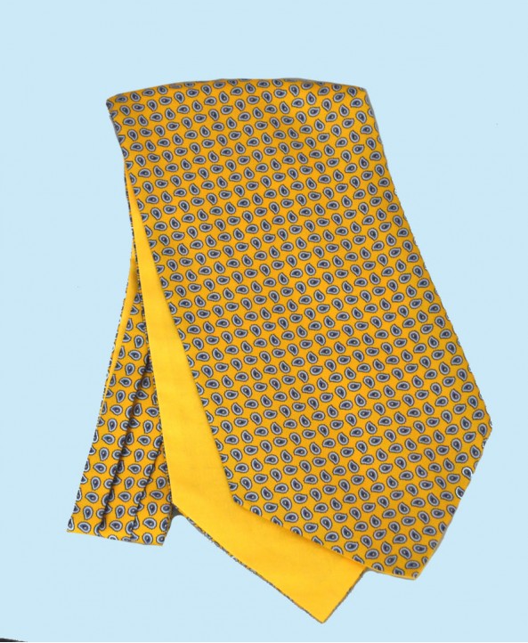 Fine Silk vibrant Paisley Neat Pattern Cravat in Golden Yellow