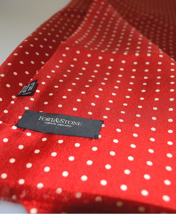 Fine Silk Spotted Double-Sided Silk Scarf in Scarlet with White Polka Dots