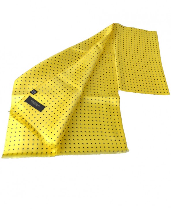 Fine Silk Spotted Double-Sided Silk Scarf in Yellow with Navy Blue Polka Dots  