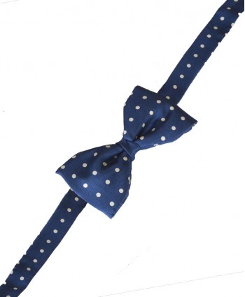 Fine Silk Spotted Self Tie Bow in Royal Blue with White 
