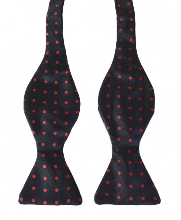 Fine Silk Spotted Self Tie Bow in Navy Blue with Red