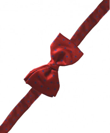 Fine Silk Spotted Self Tie Bow in Bright Red with Blue
