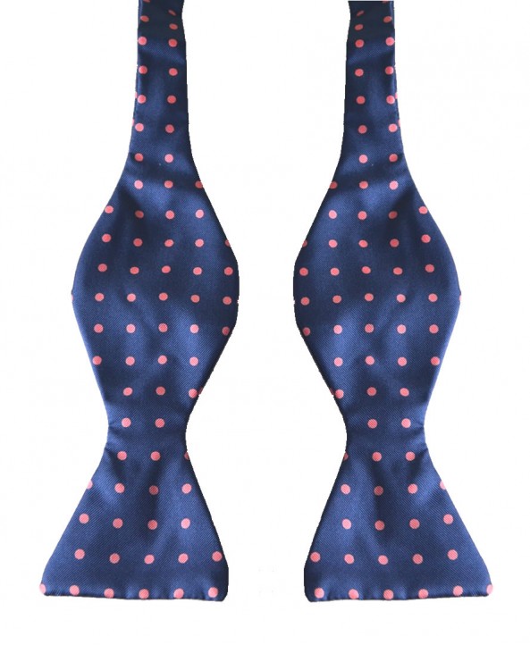 Fine Silk Spotted Self Tie Bow in French Blue with Pink