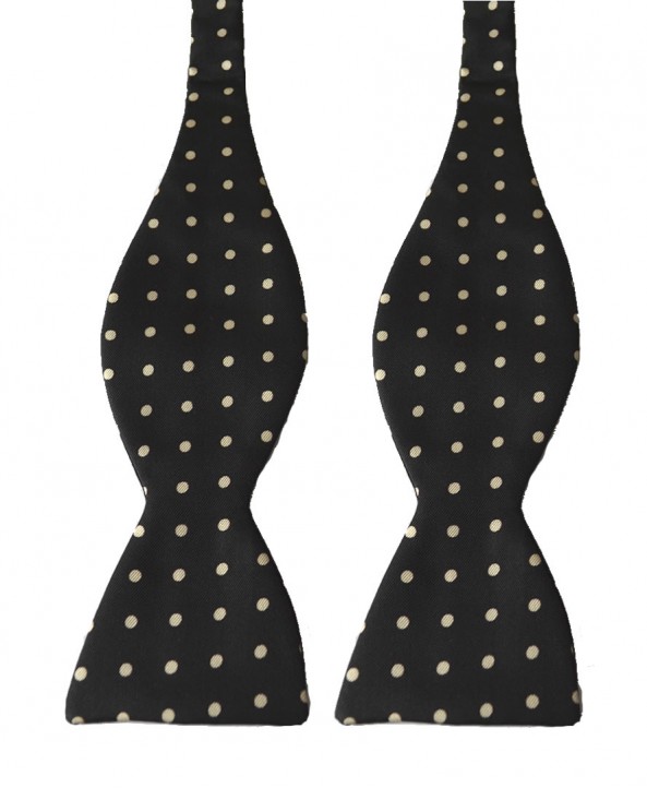 Fine Silk Spotted Self Tie Bow in Black with White