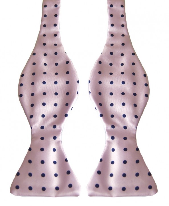 Fine Silk Spotted Self Tie Bow in Pink with Navy