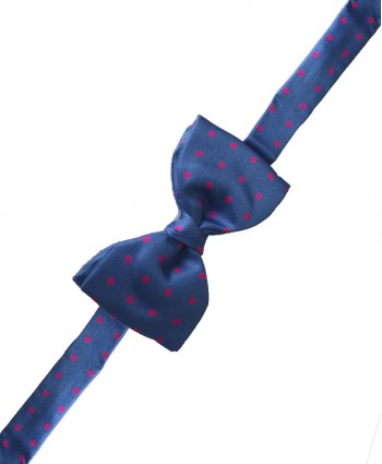 Fine Silk Spotted Self Tie Bow in Mediterranean Blue with Pink
