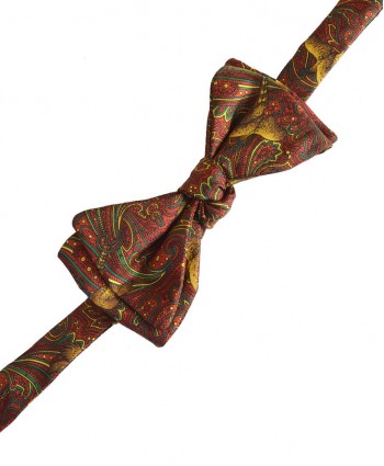 Fine Silk Pheasant and Paisley Pattern Self Tie Bow in Red