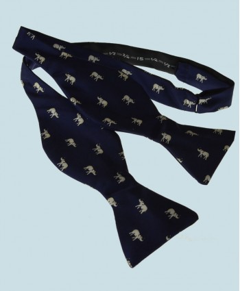 Fine Silk Lucky Elephant Pattern Self Tie Bow Tie in Navy and White