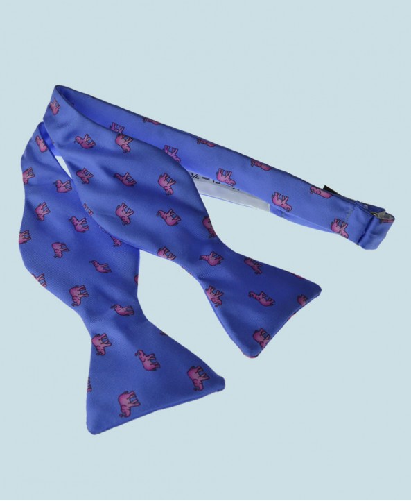 Fine Silk Lucky Elephant Pattern Self Tie Bow Tie in Light Blue and Pink