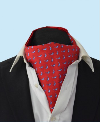 Silk Cravat in Classic Red with Sky Blue Dolphins
